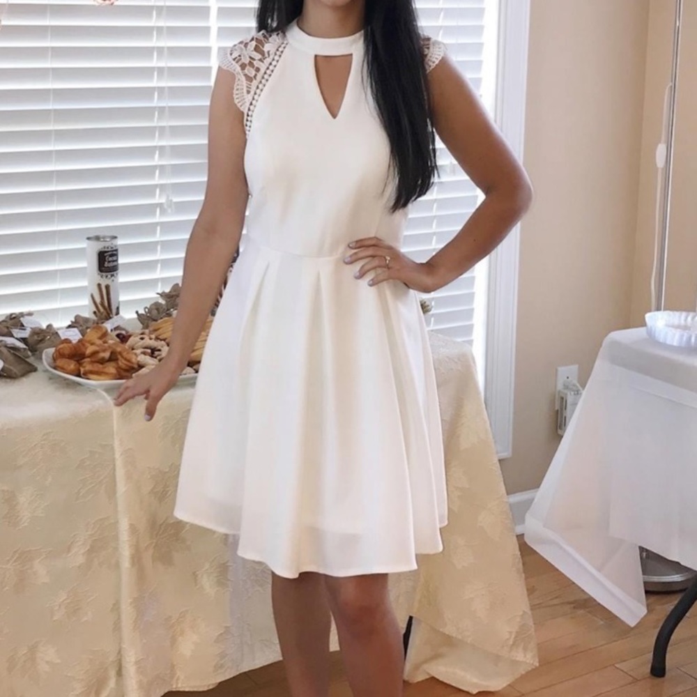 She + Sky White skater dress, keyhole, Size S